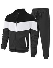 Men's Tracksuits Set Full Zip Jacket  Sweatpants 2 Piece Medium Black