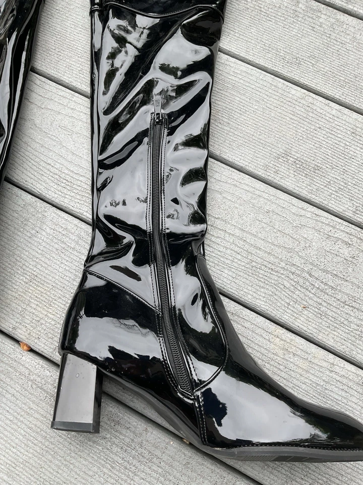 Black Patent Leather Thigh High Boots 44/12 - Image 4 of 4