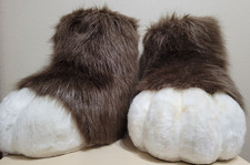 Fursuit Mascot Animal Paw Feet Covers Brown White Plush Cosplay w/ Loops Adult
