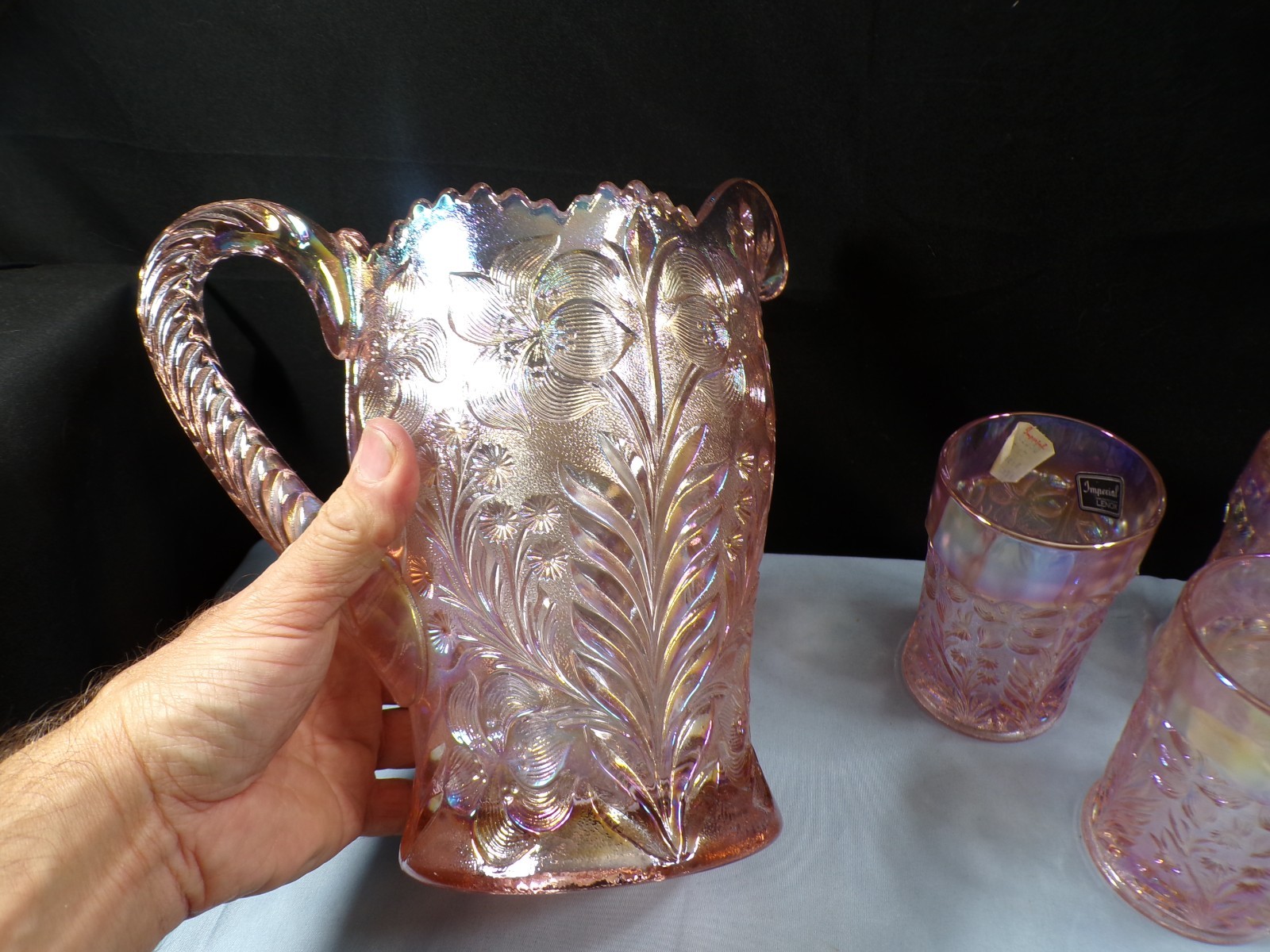 Imperial Pink Carnival Tiger Lily Water Set - Pitcher & 4 Tumblers