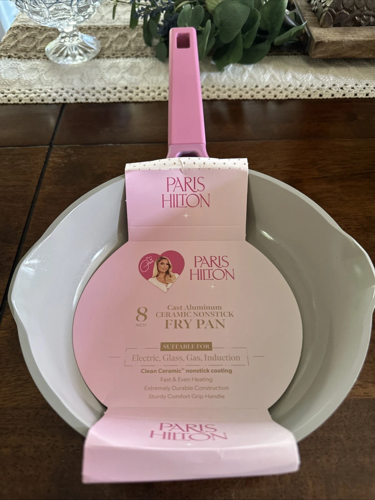 NWT Paris Hilton 8” Inch Cast Aluminum Ceramic Nonstick Fry Pan W/Spout Pink