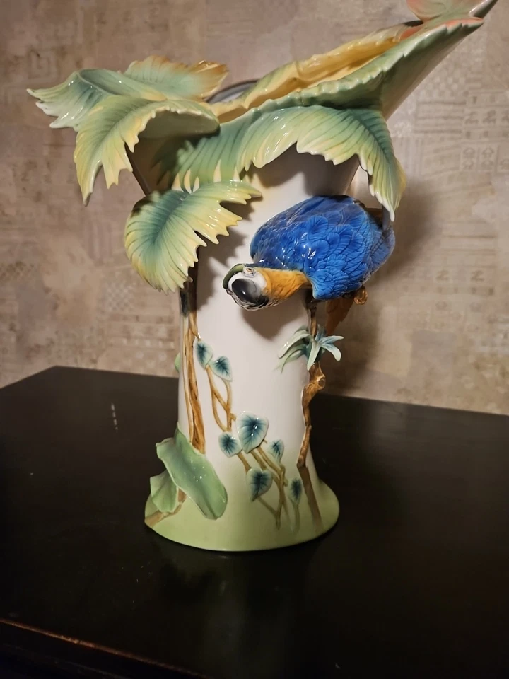 Franz Designer Gallery Collection 2006 Limited Ed. Rainforest Blue Parrot Vase - Image 4 of 4