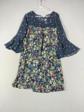 Paper Crown Anthropologie Dress Womens Medium Navy Floral Bell Sleeve Boho