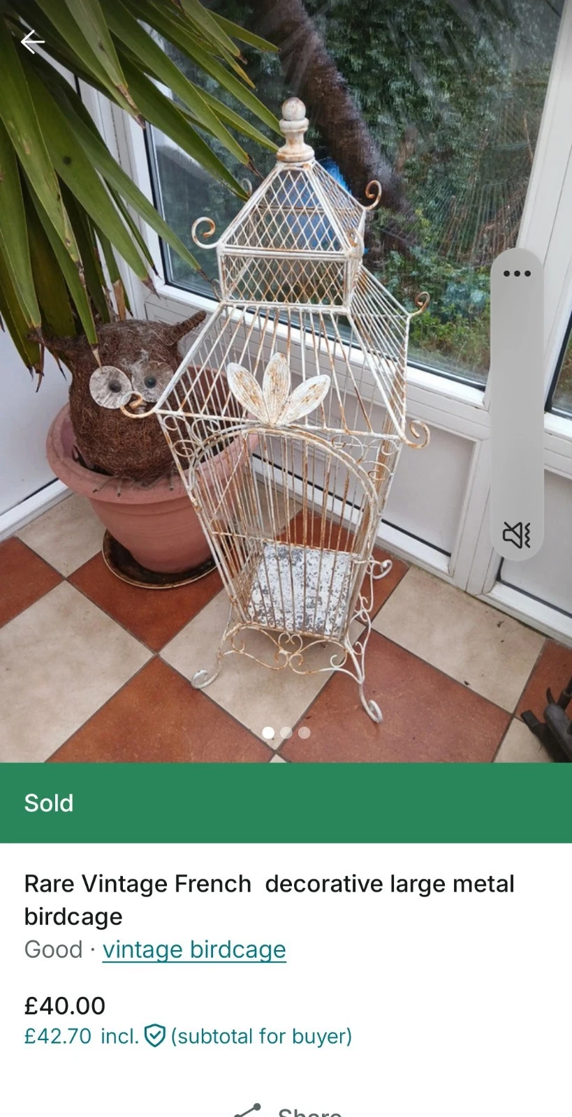 RARE FRENCH LARGE METAL BIRD ORNANMENTAL CAGE