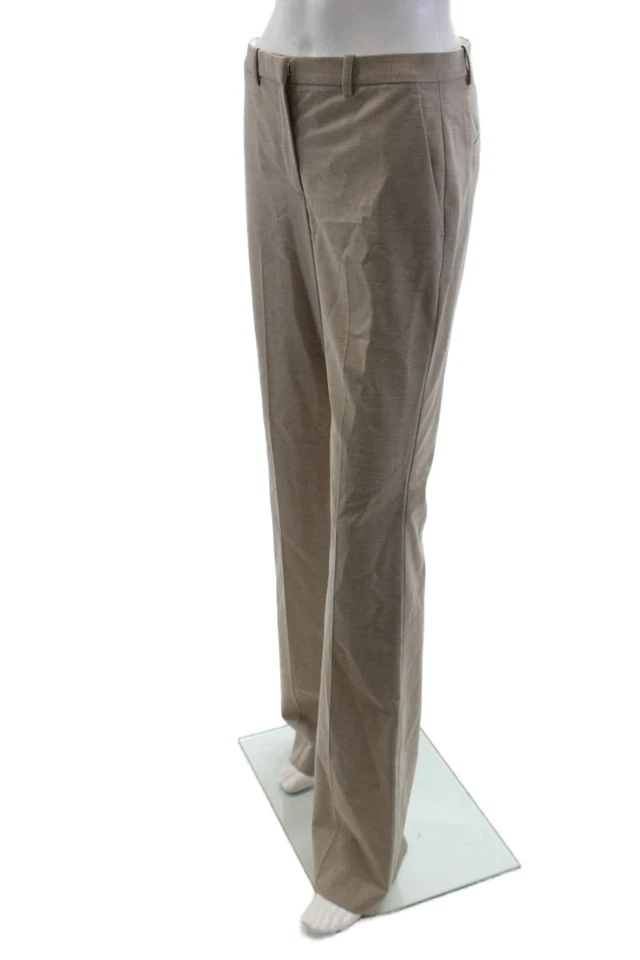 Pantalones informales Theory para mujer forrados de lana con cremallera botón pierna recta caqui talla 02 Foto 2 de 4