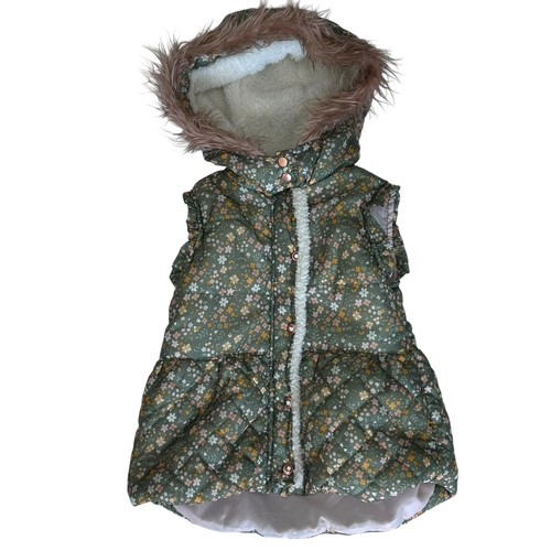 Nannette Kids Size 5 Floral Puffer Hooded Zip & Button Fuzzy Vest Girly - Picture 9 of 9