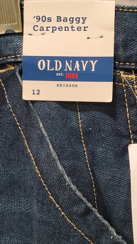 Old Navy Boys '94 Carpenter Jeans Size Large 12 NWT Blue Medium Wash NWT - Picture 2 of 7