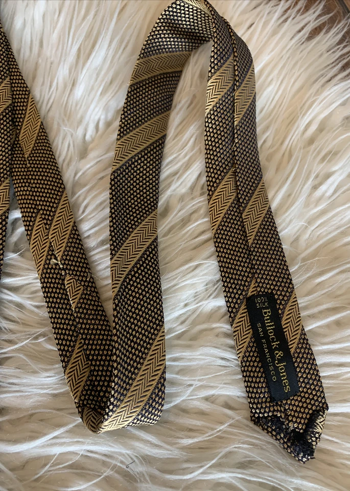 Bullock and Jones Hombre Corbata Cuello Rayas Dorado/Negro Foto 4 de 4