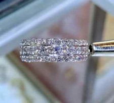 2 Ct Natural Moissanite Wedding Eternity Band 3 Row Ring 14K White Gold Plated