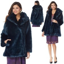 June By June Ambrose Faux Fur Coat W/pockets 437398-j - M,emerald Blue
