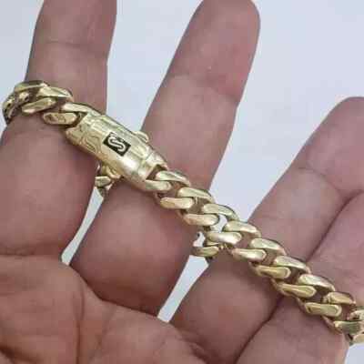 14k Yellow Gold Plated Miami Cuban 8 MM Link Monaco Bracelet 8'' long Box Lock
