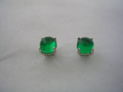 SMARAGD OHRRINGE IN STERLINGSILBER KORBFASSUNGEN 4 MM CABOCHON RUND GEFORMT
