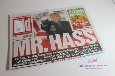 BILDzeitung 08.01.2021 Januar Corona Lockdown Donald Trump Mr. Hass Capitol