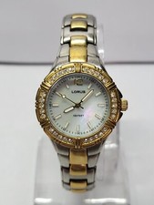 Lorus Gold Silver Tone MOP Womans Quartz Analog Wristwatch Water Resist 6.75"