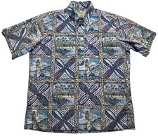 Reyn Spooner Mel� Kalikimaka Print Hawaiian Shirt Large 1/4 Button