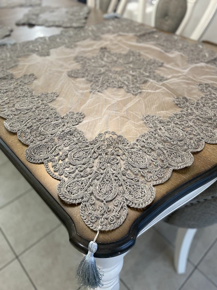 embroidery table cover Set 5 pic Fully velvet Bead Handmade Christmas Tablecloth - Image 2 of 4