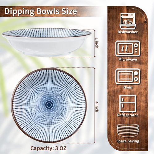 Dipping Bowls, Soy Sauce Dish Ceramic, 3 OZ Small Serving Bowls for Side Dishes - Picture 4 of 12