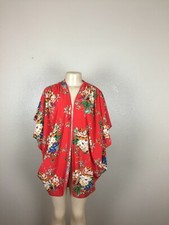 Umgee Floral Printed Open Cocoon Kimono Crochet Short Sleeve Size S/M M/L