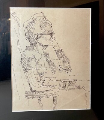 vintage 1971 original S. Stirling stylized ink drawing model sketch elder lady