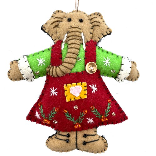 Holiday Elephant Ornaments - Wool Embellished Hand Embroidered, Set of 2 - Picture 3 of 7