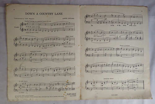 AARON COPLAND - DOWN A COUNTRY LANE PIANO SOLO, SHEET MUSIC 4 PAGES 1962 RARE - Picture 3 of 3