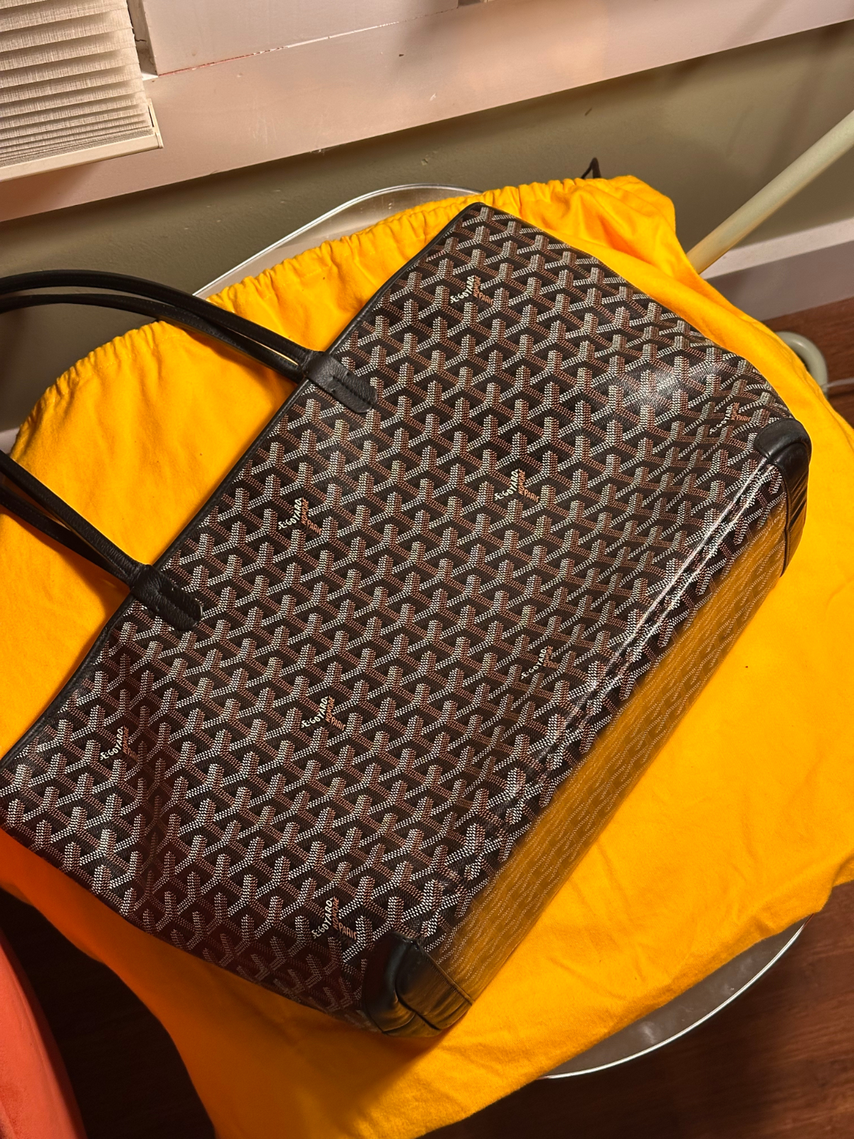 Pre-Owned Authentic Goyard Artois MM Black Bag with Metallic Personalization