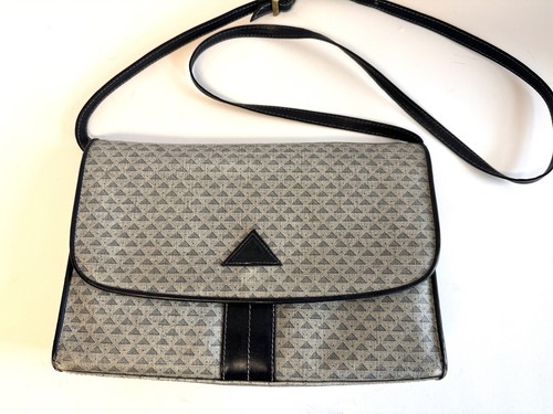 Vintage Liz Claiborne Shoulder Handbag Triangle Logo Blue Leather Trims 1980s - Picture 11 of 11