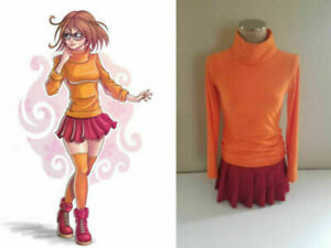 Velma Orange Sweater Red Pleated Skirt Outfit cosplay costume
