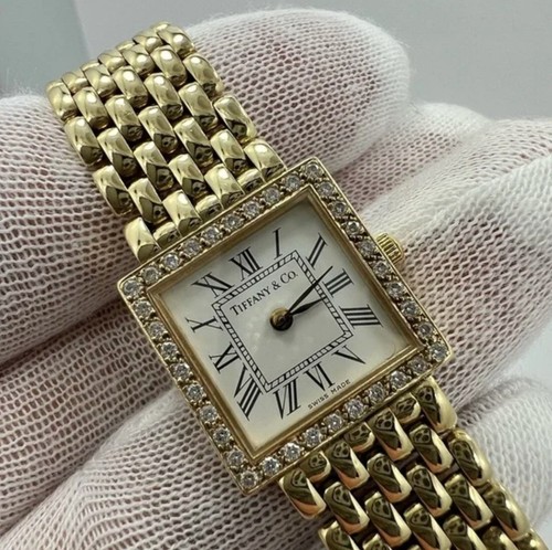 Tiffany & Co 14K (585) Yellow Gold 19mm Diamond Quartz Swiss Square Watch - Picture 3 of 7
