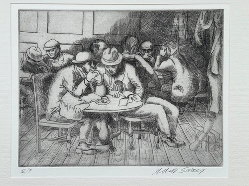 Albert Sway 1930 Café Interieur WPA Ära Lithographie Druck Bar Szene sozial realistisch