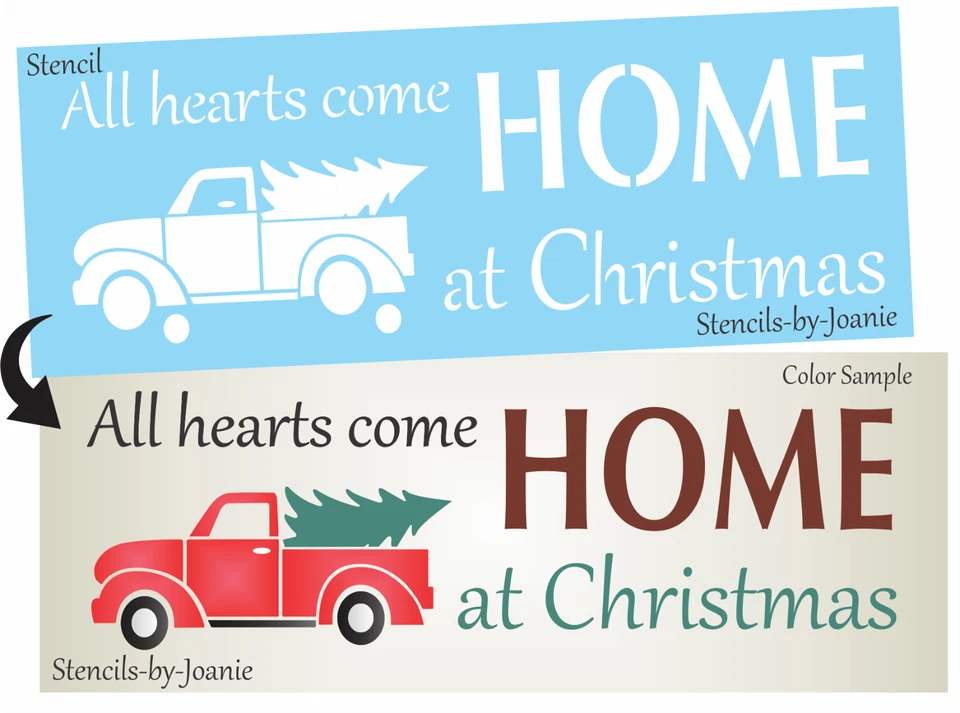 Plantilla Joanie Todos los Corazones Ven a Casa Navidad Vintage Camión Árbol Hágalo Usted Mismo Carteles Artesanales Foto 3 de 4