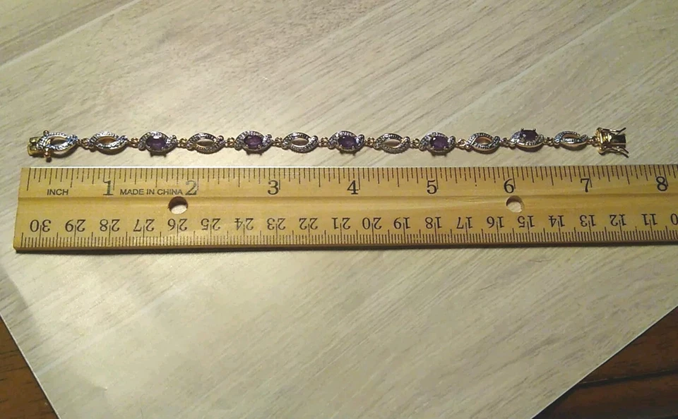 PRIME ART JEWELS PAJ BB Pulsera Tono Dorado con Amatista Piedras Semipreciosas! Foto 4 de 4