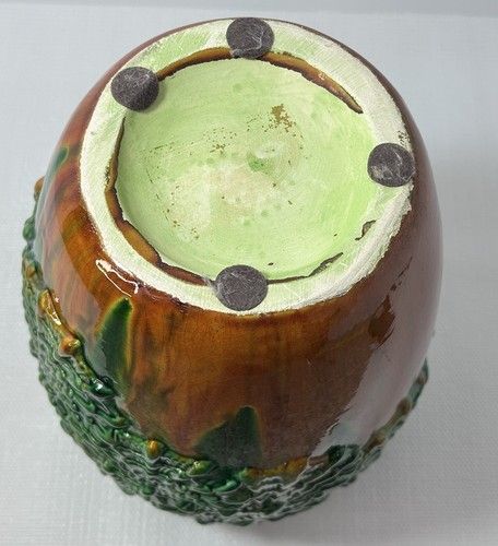 Crazing Vintage Majolica Barbotine Pottery Overglazed Jardiniere MCM Vase 11" - Picture 5 of 12
