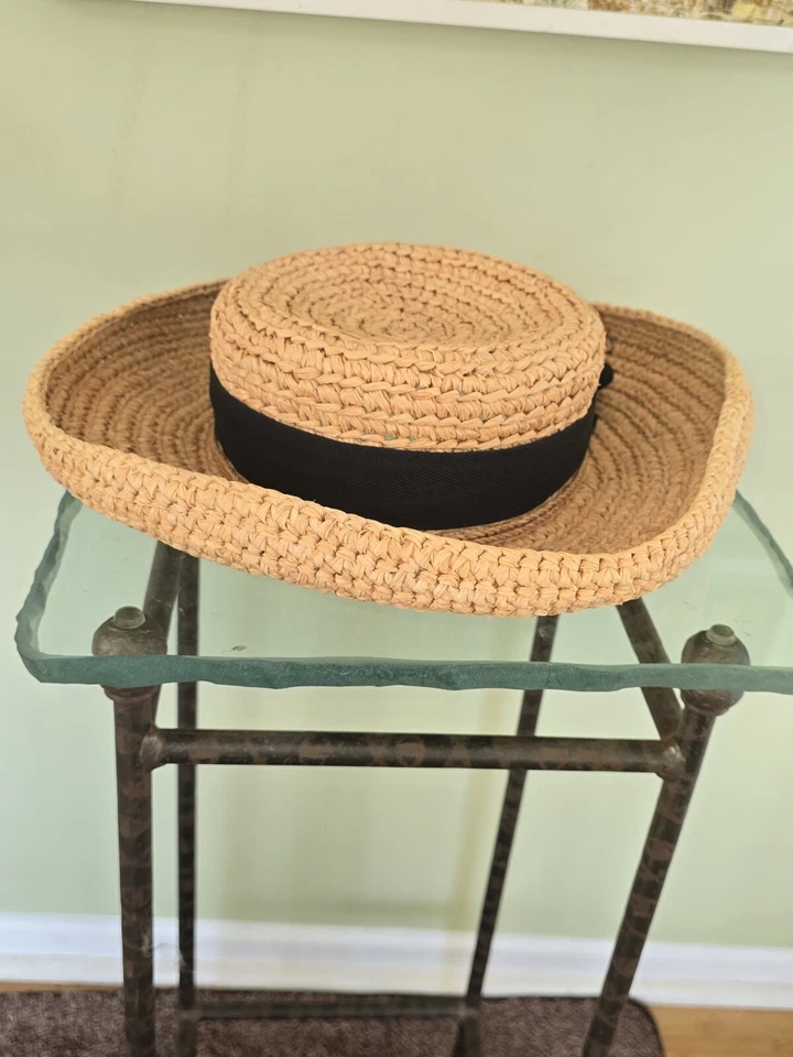 Helen Kaminski Un sombrero atemporal de ala de rafia artesanal arriba/abajo con caja resort de verano Foto 4 de 4