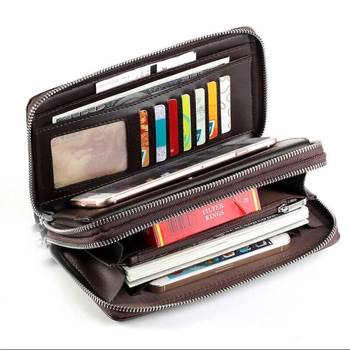 Herren Handtasche Leder Handgelenktasche Große RFID Schutz Brieftasche Geldbörse - Bild 12 von 16