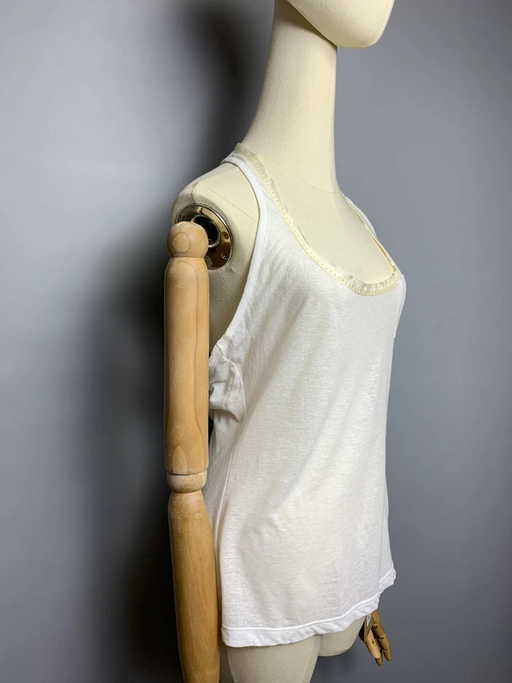 Nuevo DSQUARED 2 Lino Algodón Top Sin Mangas Mujer Talla M Blanco Básico Verano Foto 4 de 4