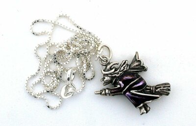 Flying Witch Broom Stick Broomstick Sterling Silver Pendant 18 Inch Box Chain 