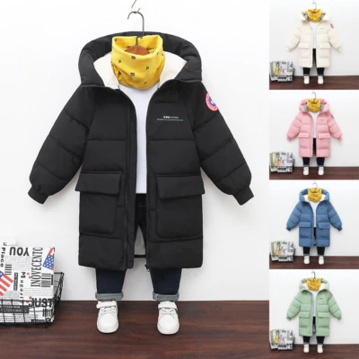 Kids Boys Girls Long Sleeve Padded Coat Parka Hooded Winter Warm Jackets Outwear