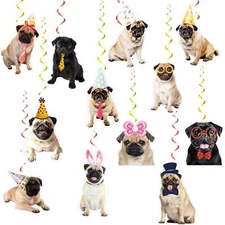 24 Pcs Pug Dog Hanging Decorations Pug Hanging Swirls Ceiling Swirls Pug Birt...