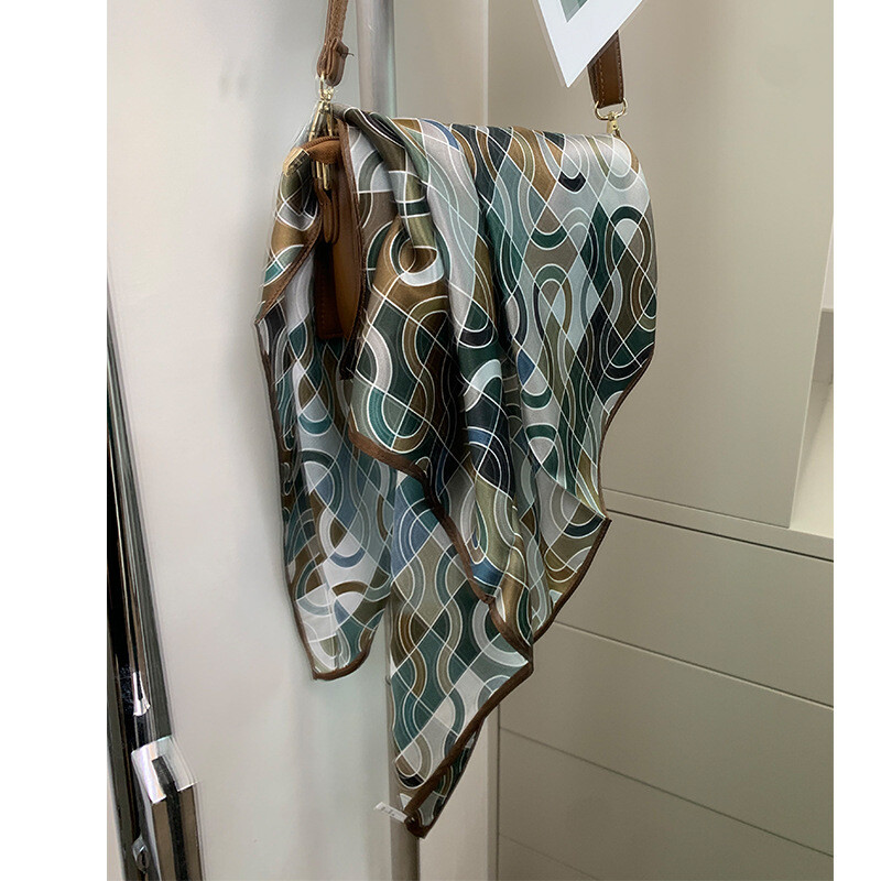 New Boutique 100% Crepe De Chine Silk Printing Hand Rolled Collar Scarf 70cm;;