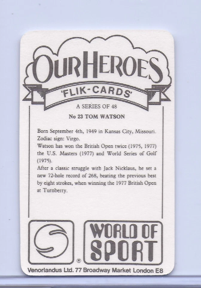 TOM WATSON 1979 VENORLANDUS WORLD OF SPORT OUR HEROES GOLF CARD #23 of 48! - Image 2 of 2