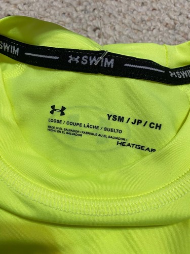 Under Armour neon yellow black swim shirt rash guard YS and YL NWT - Picture 4 of 6