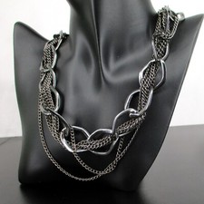 Daisy Fuentes Gunmetal Tone Linked Oval Hoops Multi Strand Necklace