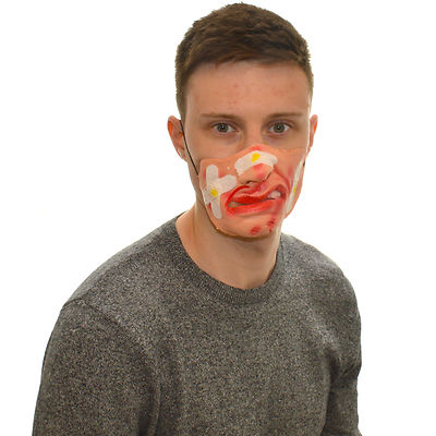 Latex Halbmaske verletzt Gesicht Pflaster Verband gebrochene Nase Halloween Kostüm