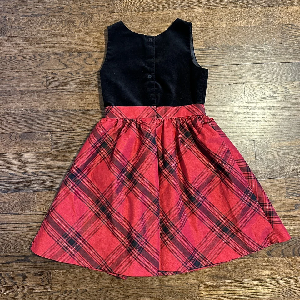 Gymboree Dressed Up Black Velvet And Satin Red Tartan Dress 7 Sleeveless - Image 2 of 3