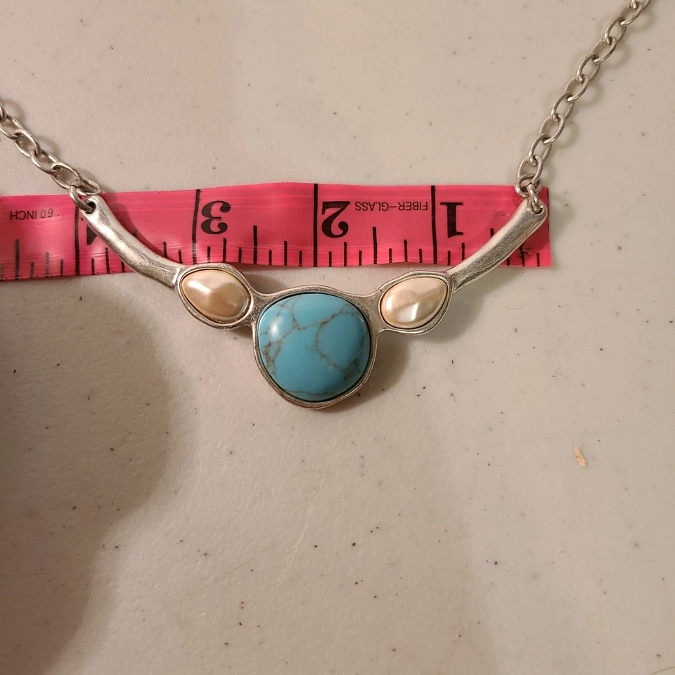 Collar madreperla turquesa sintética tono plata Lucky Brand, retro vintage  Foto 2 de 4