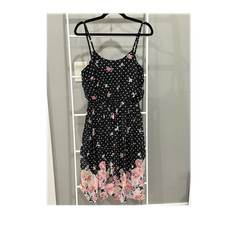 ELLE Black Polka Dot Floral Sundress Boho Feminine Vacation Wear Garden M