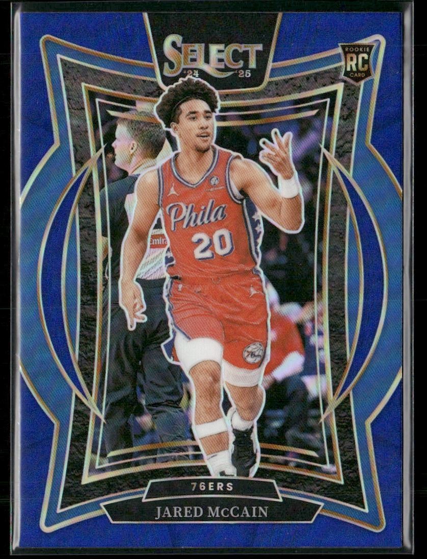 Jared McCain 2024-25 Panini Select Blue Holo Prizm Rookie Philadelphia 76ers #82