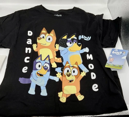 Bluey "Dance Mode"  T-Shirt Unisex Adult Black with Bandit, Chili, Bluey + Bingo