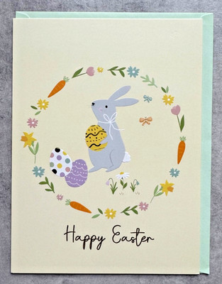 Frohe Ostern Karte Hase Blumen Hase Eier Karotten Frühling Design Geschenk Gruß